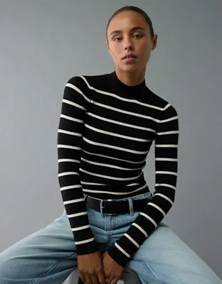 AE Striped Mock Neck Sweater-