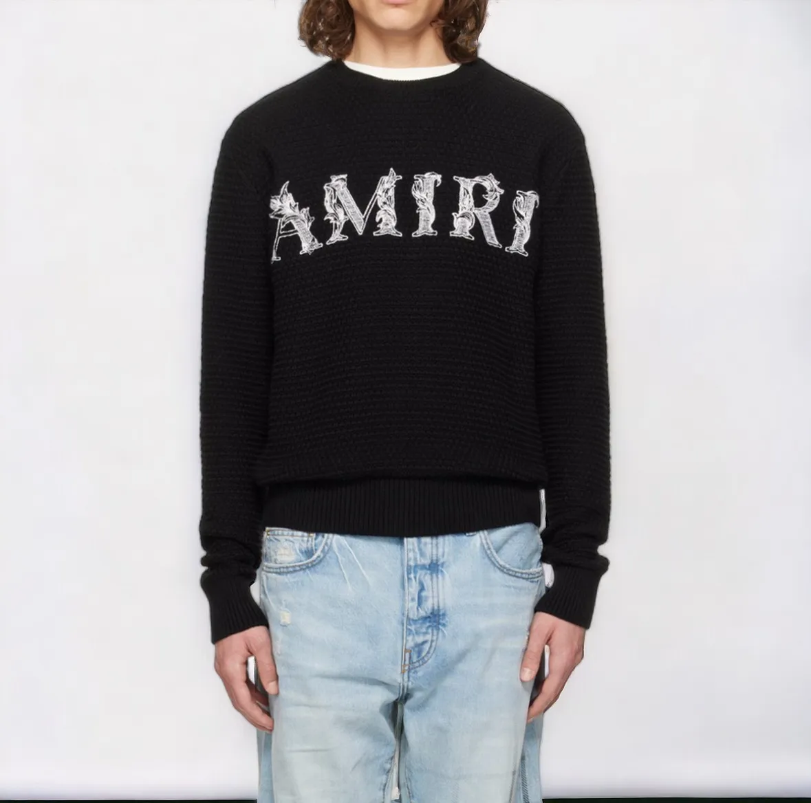 AMIRI  |Crew Neck Unisex Street Style Bi-color Long Sleeves Plain