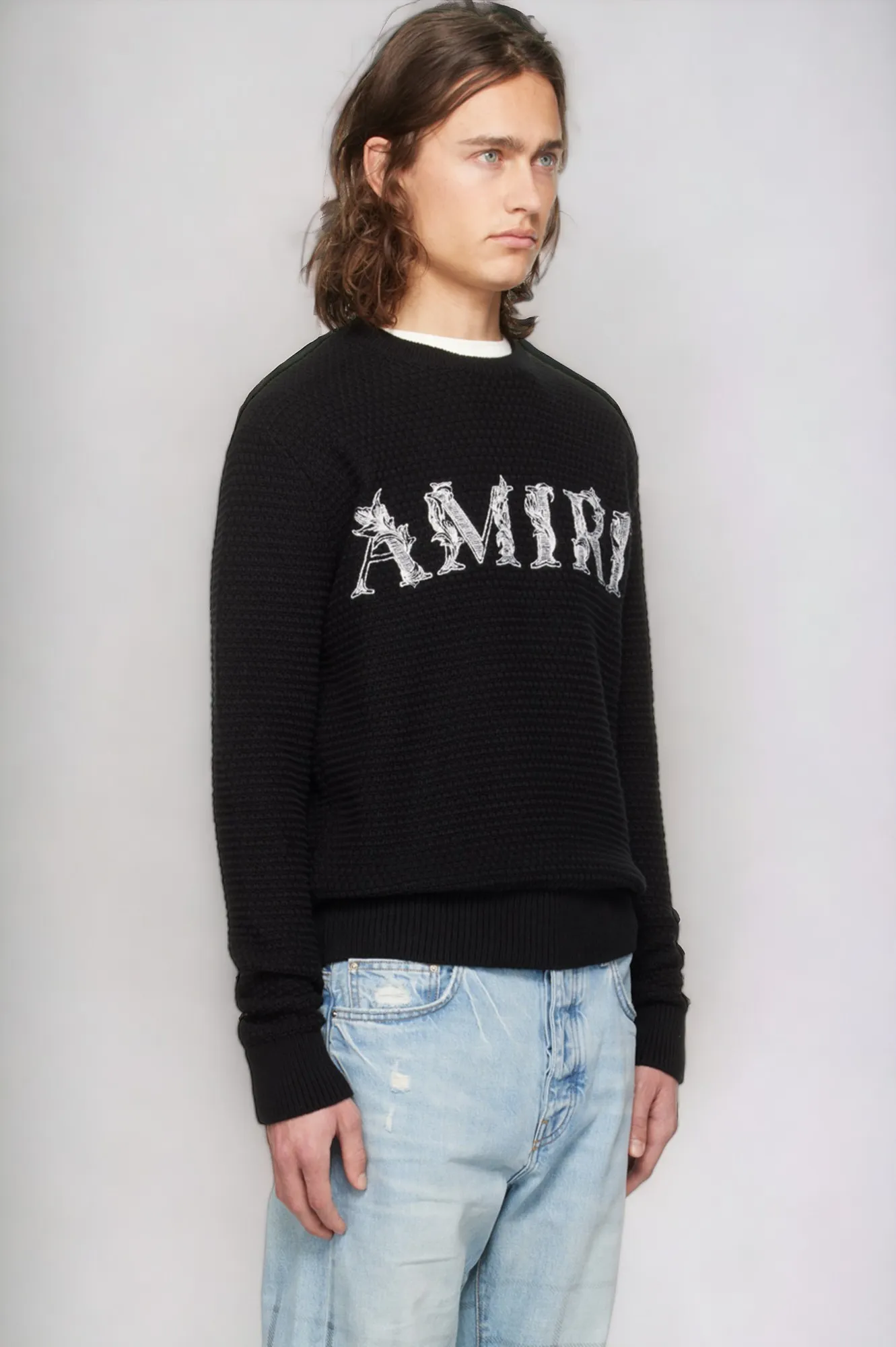 AMIRI  |Crew Neck Unisex Street Style Bi-color Long Sleeves Plain