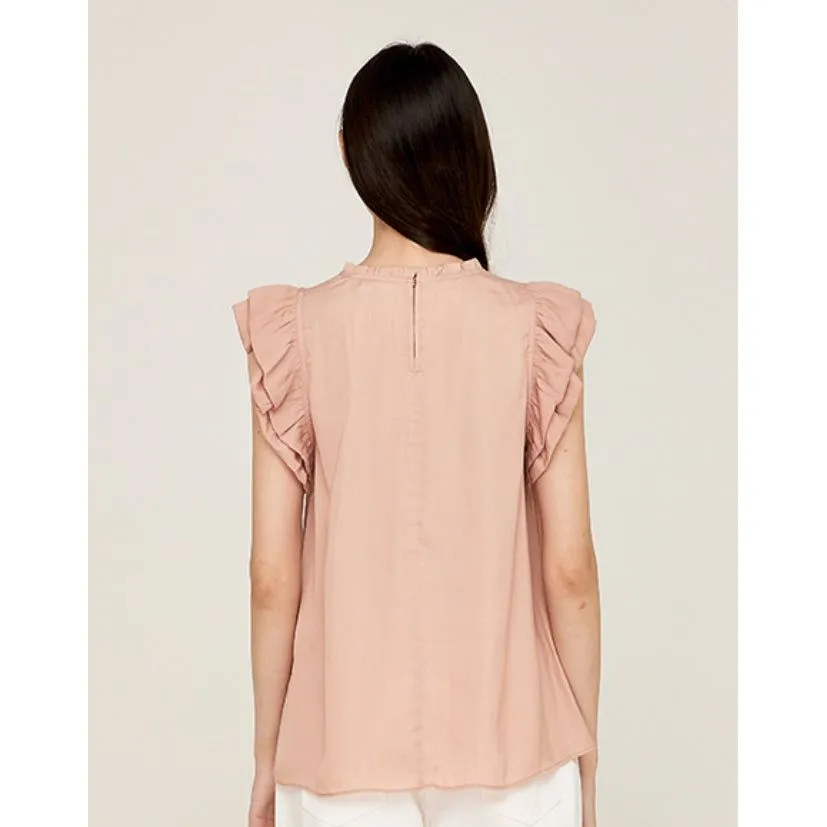 Ayla Grade and Gather Pink Clay Bubble Sleeve Satin Blouse