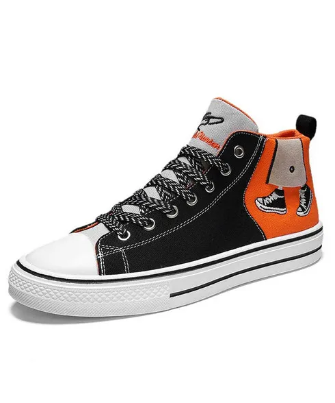 Black orange canvas walking pattern shoe sneaker boot