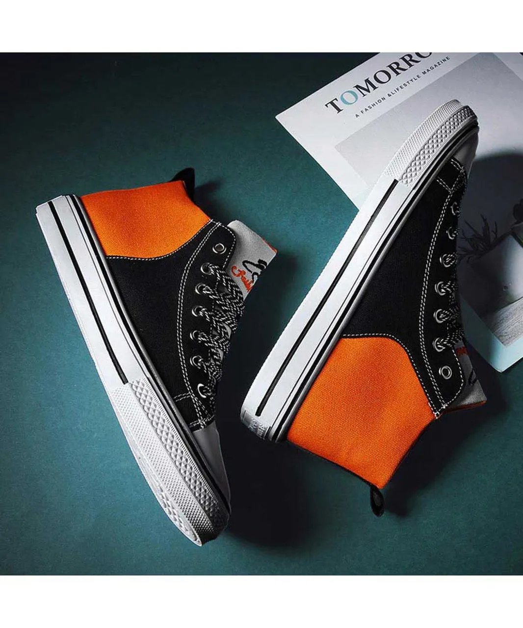 Black orange canvas walking pattern shoe sneaker boot