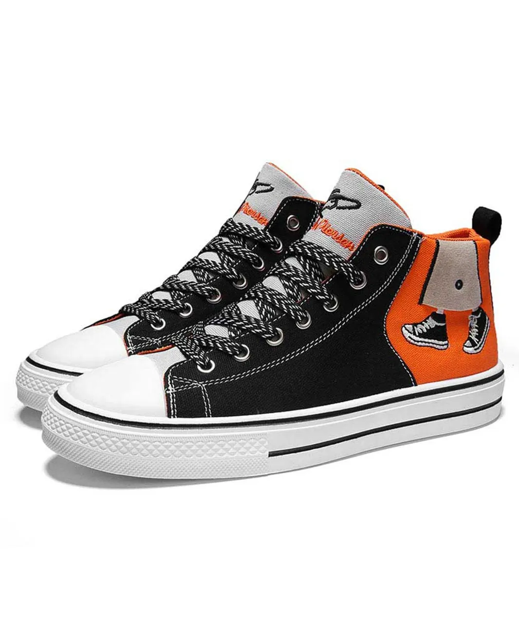 Black orange canvas walking pattern shoe sneaker boot