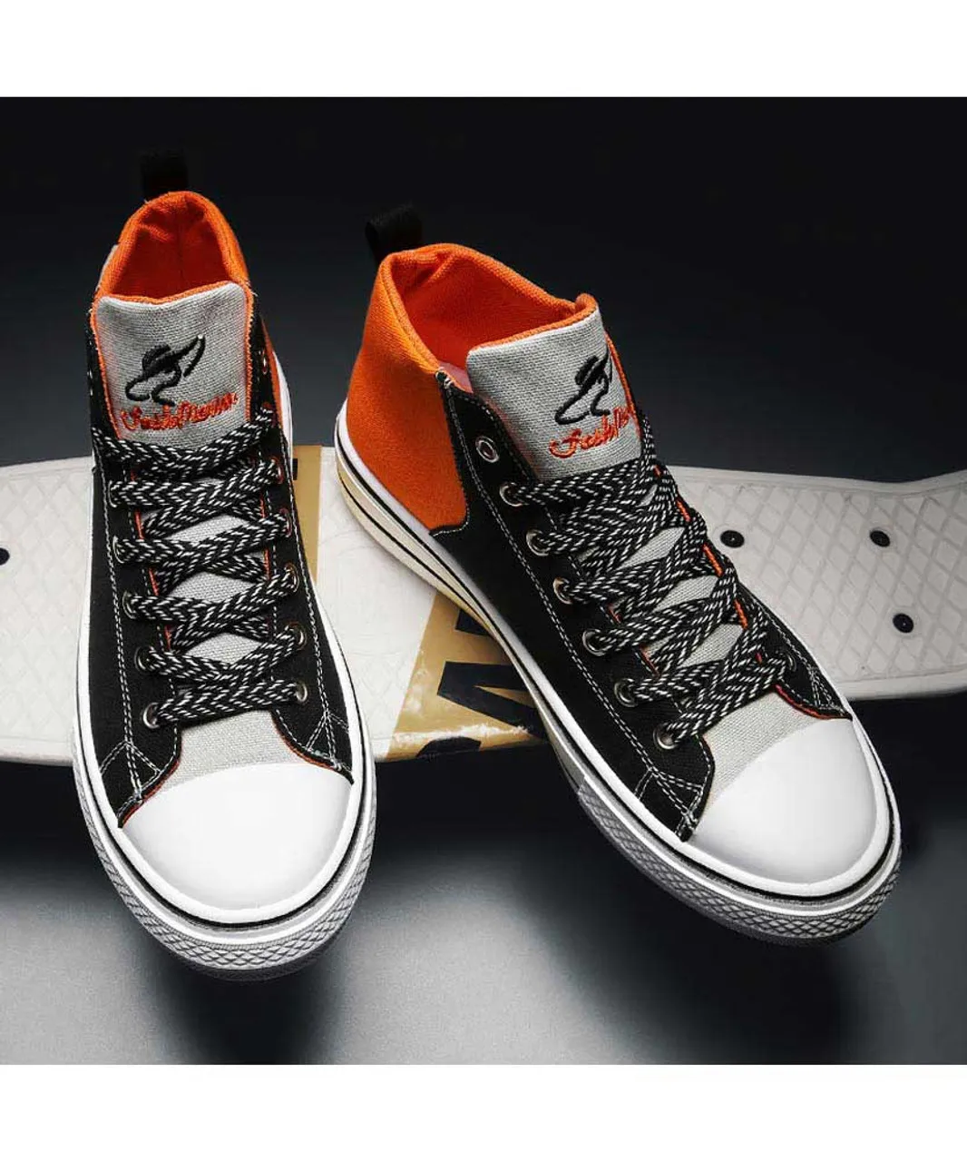 Black orange canvas walking pattern shoe sneaker boot