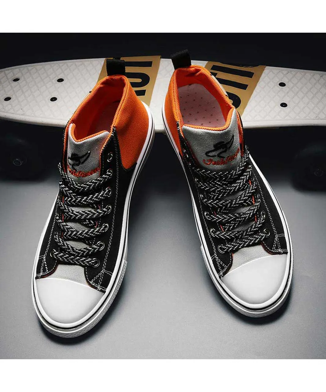 Black orange canvas walking pattern shoe sneaker boot