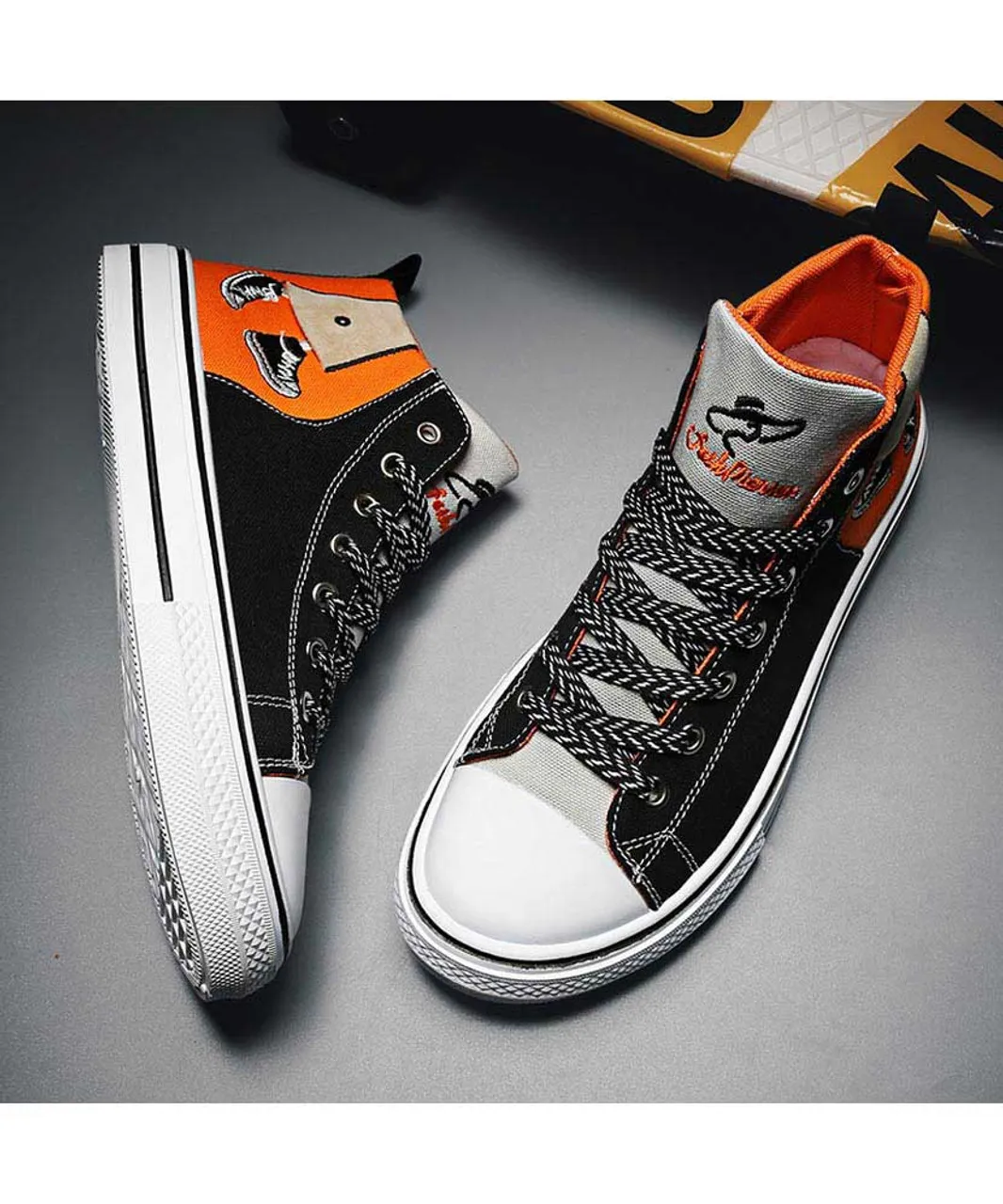 Black orange canvas walking pattern shoe sneaker boot