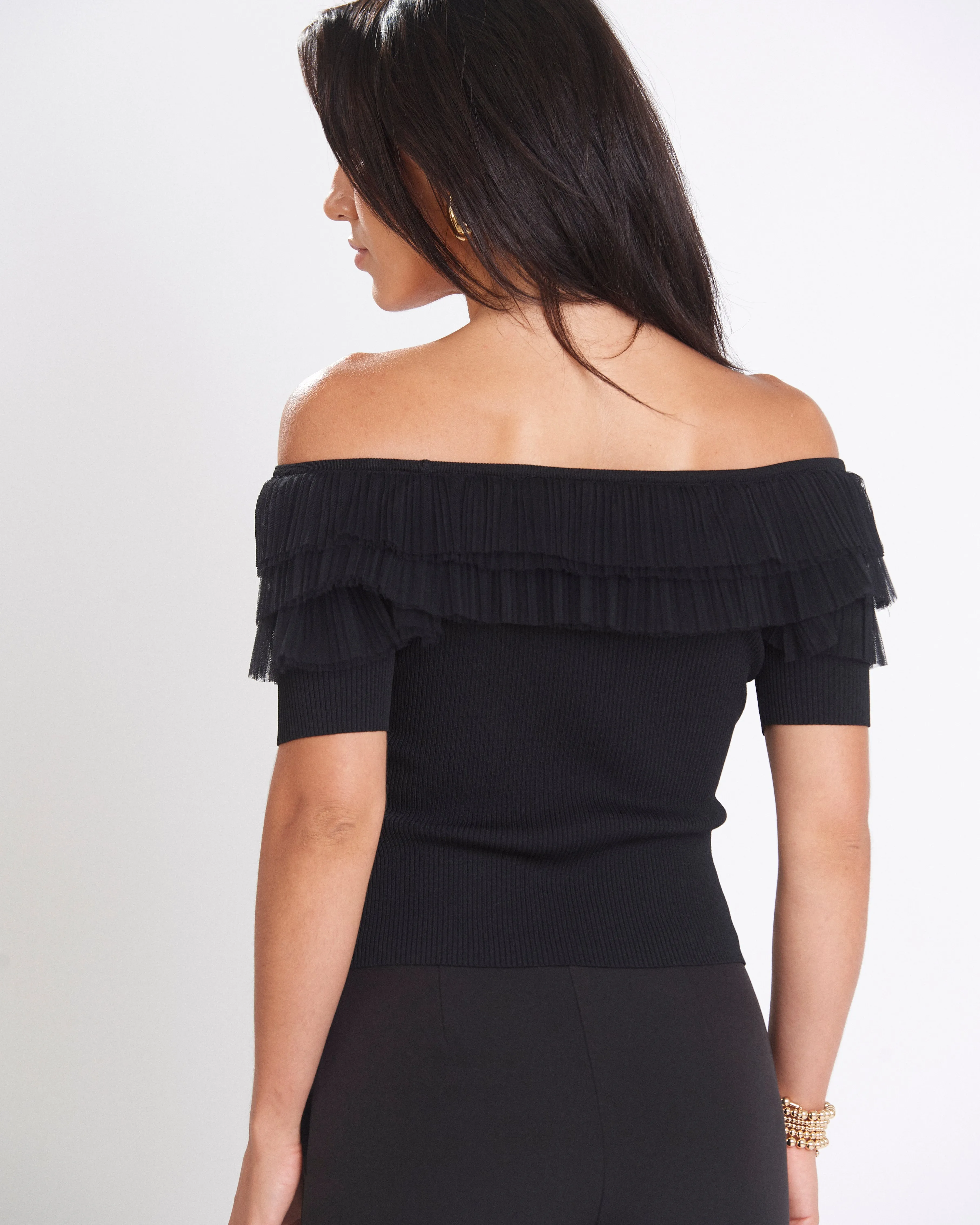 Black Tulle Off Shoulder Top