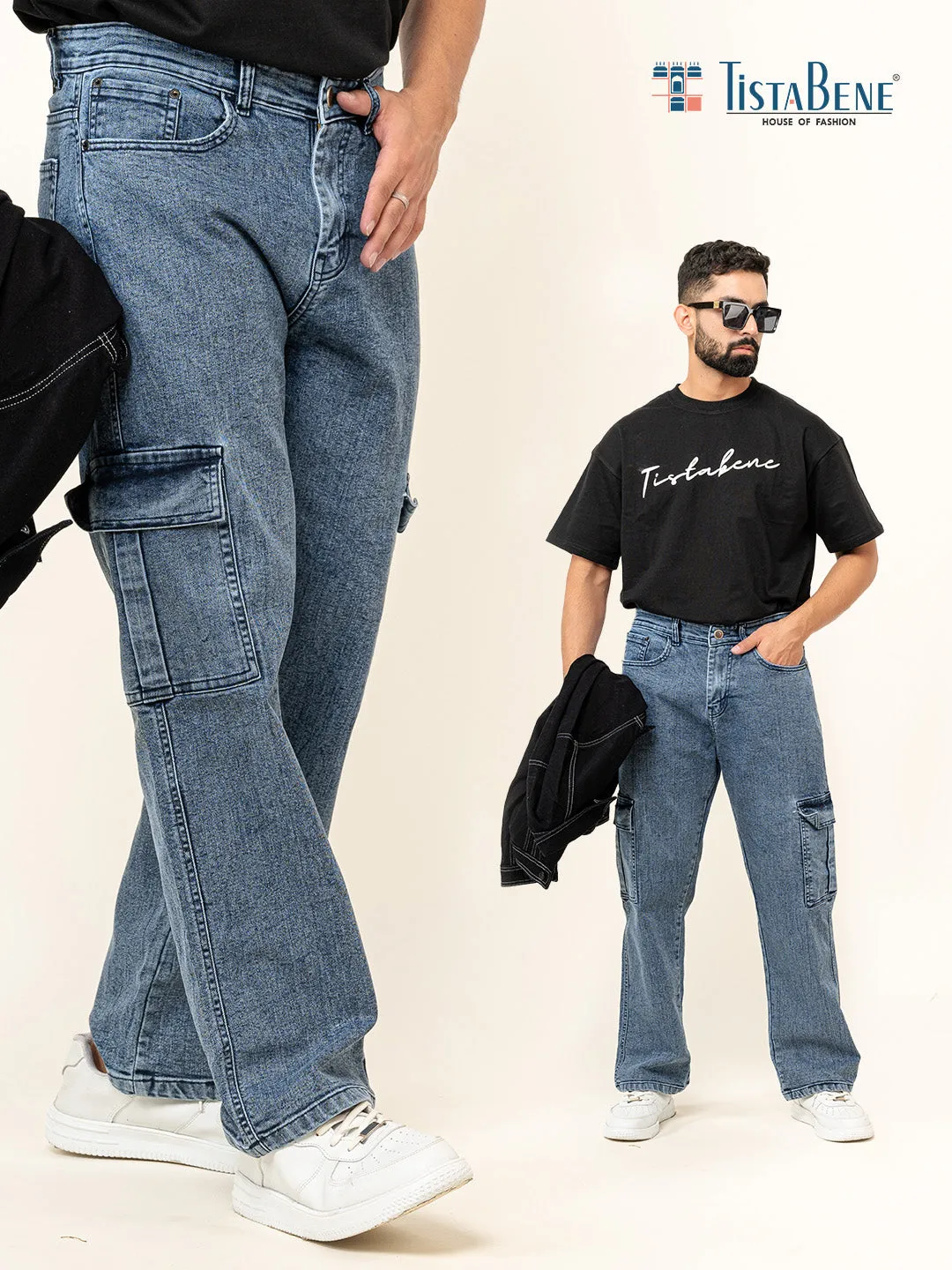 Blue 6 Pocket Denim Baggy Jeans