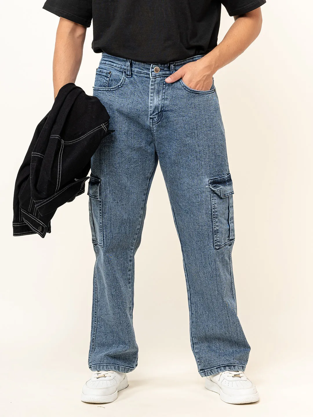 Blue 6 Pocket Denim Baggy Jeans