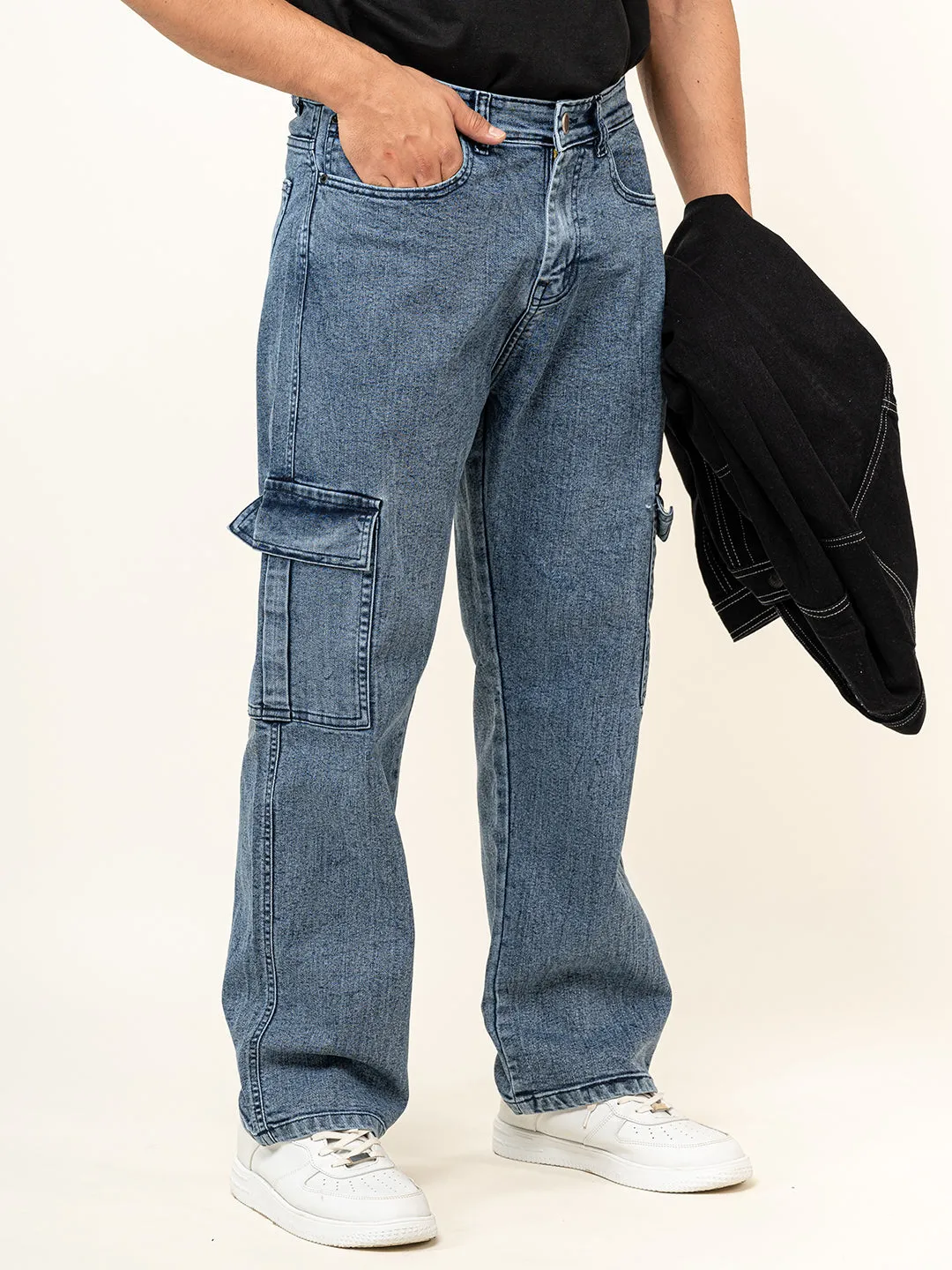 Blue 6 Pocket Denim Baggy Jeans