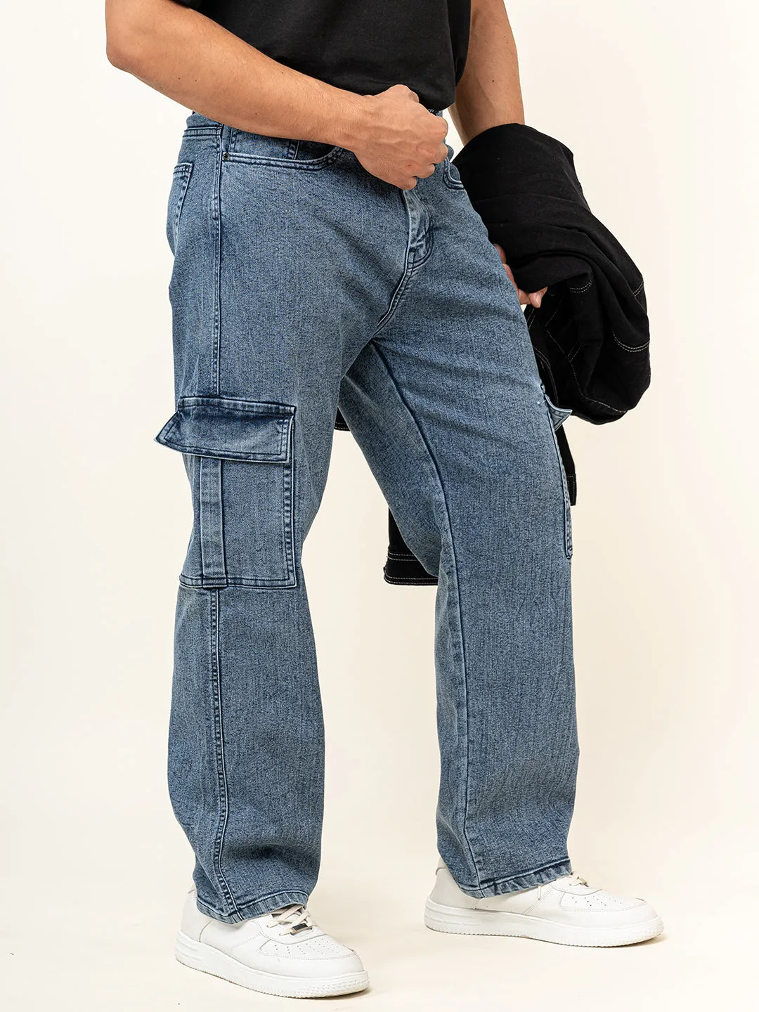 Blue 6 Pocket Denim Baggy Jeans