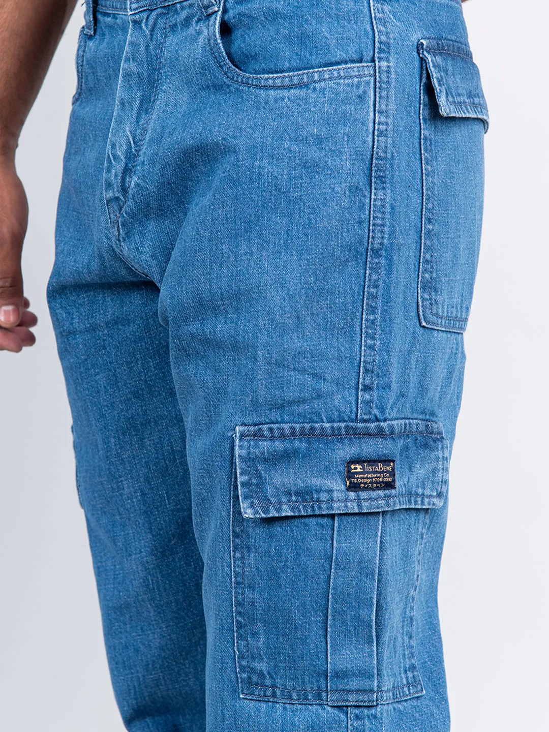 Blue Baggy-Fit Cargo Denim Jeans