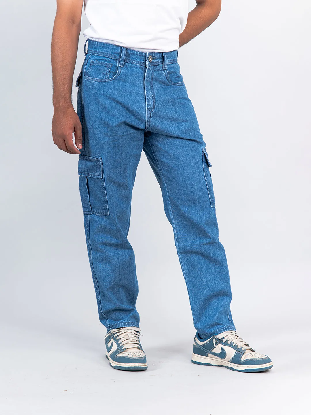 Blue Baggy-Fit Cargo Denim Jeans