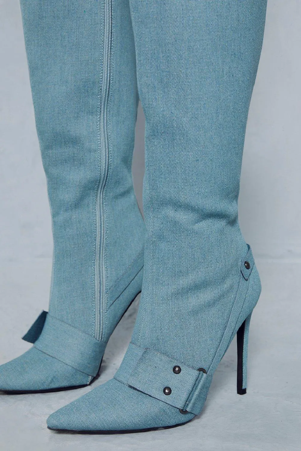 Boots | Denim Buckle Detail Heeled Boots | MissPap