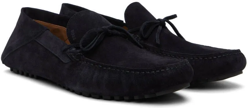 BOSS Navy Knotted Trim Moccasins