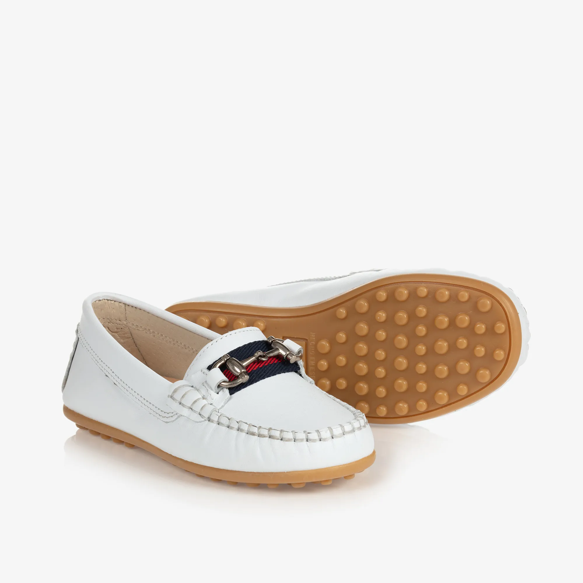 Boys White Leather Moccasins