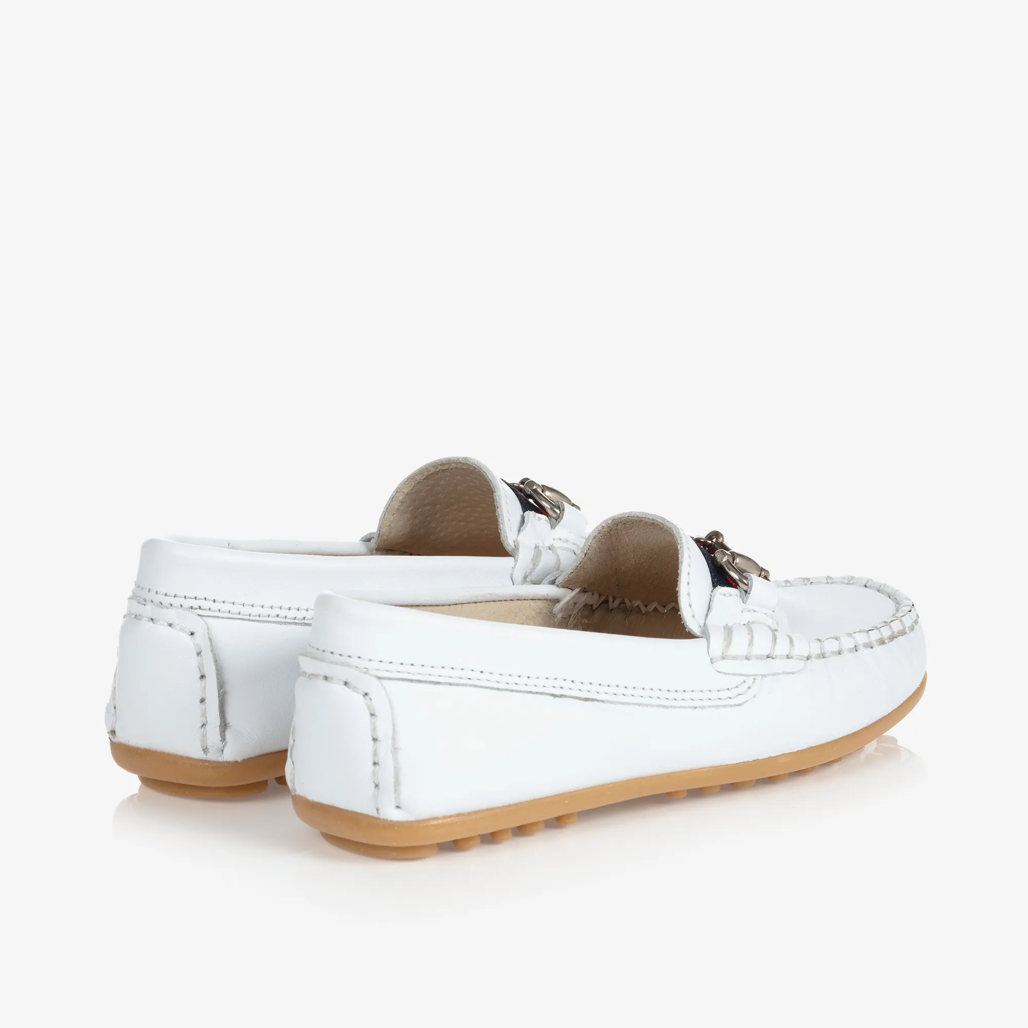 Boys White Leather Moccasins