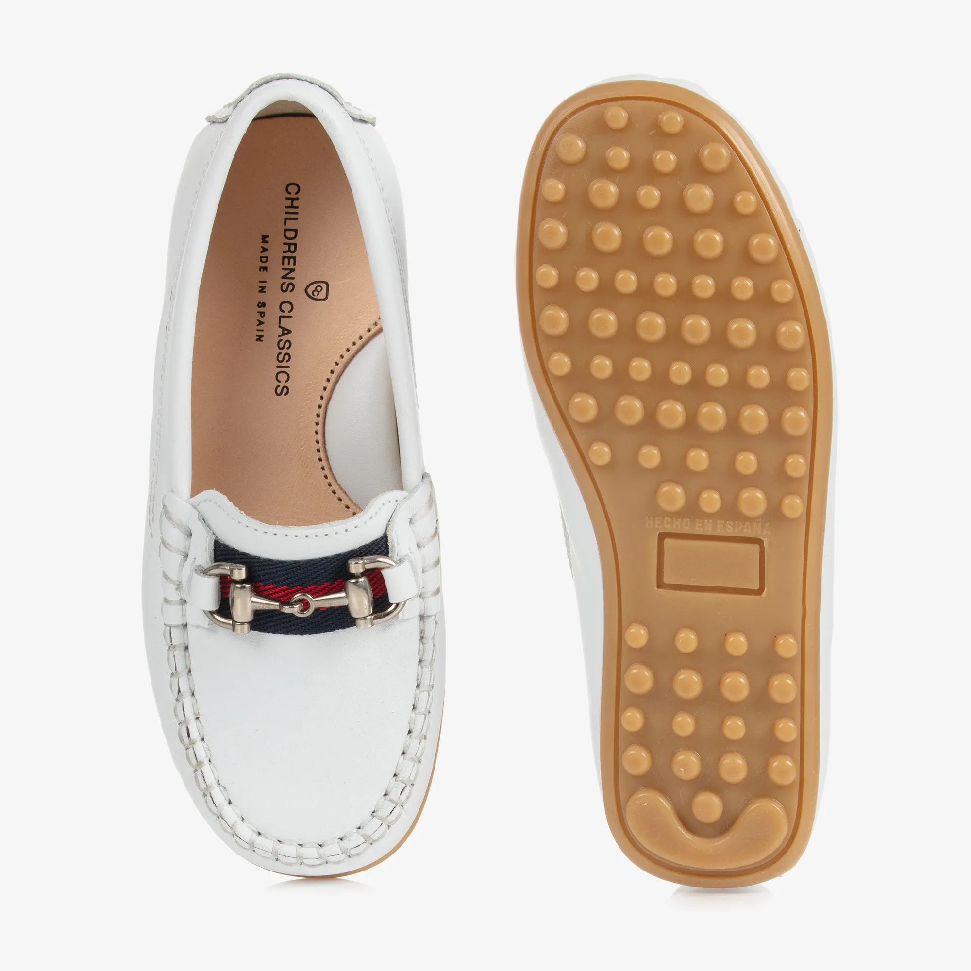 Boys White Leather Moccasins