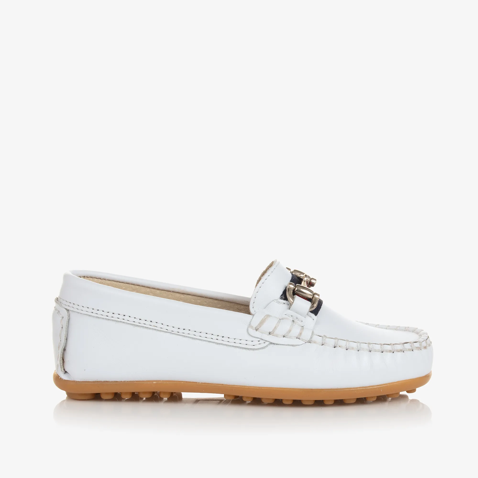 Boys White Leather Moccasins