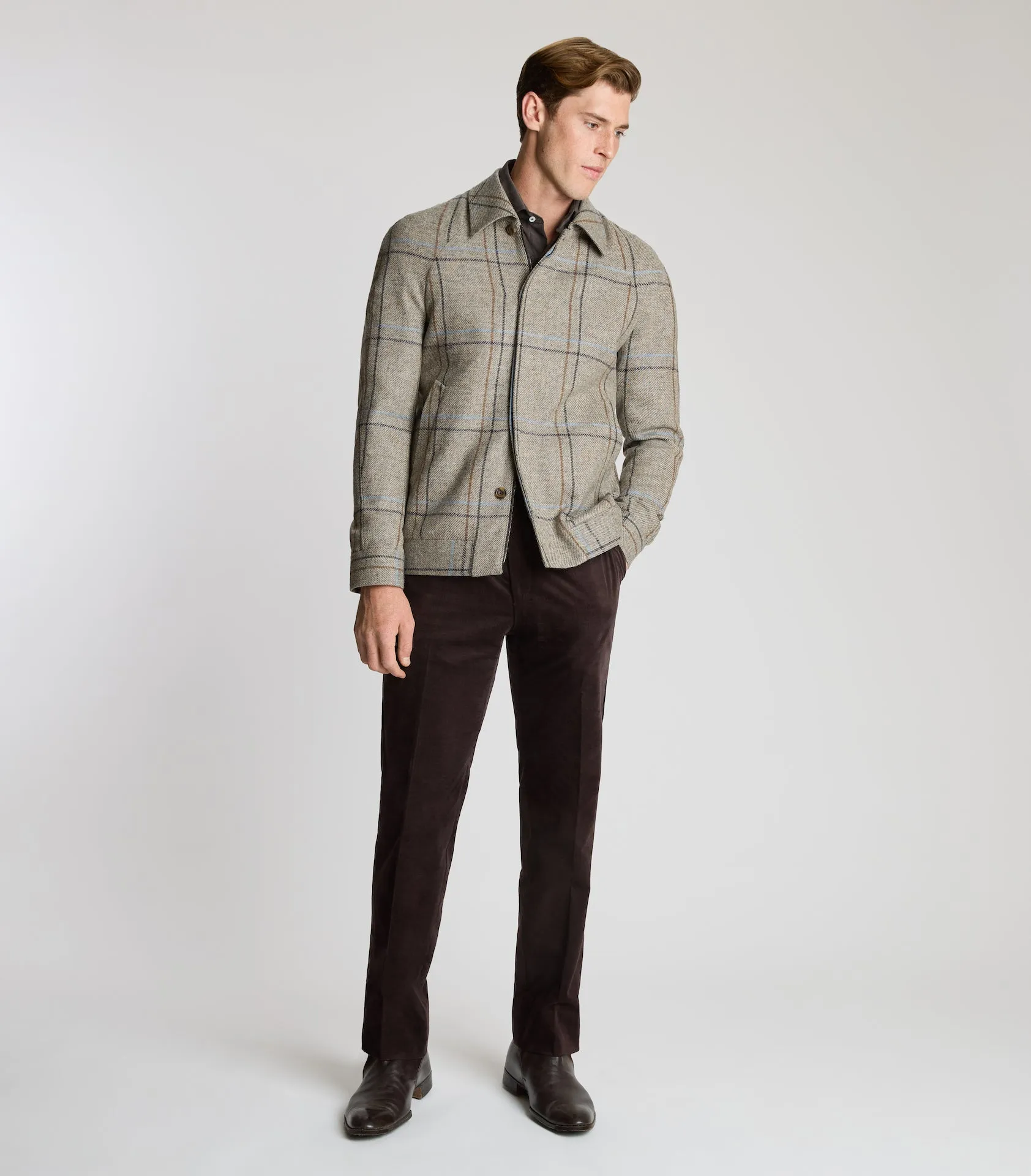 Brown Check Tweed Harrington Jacket