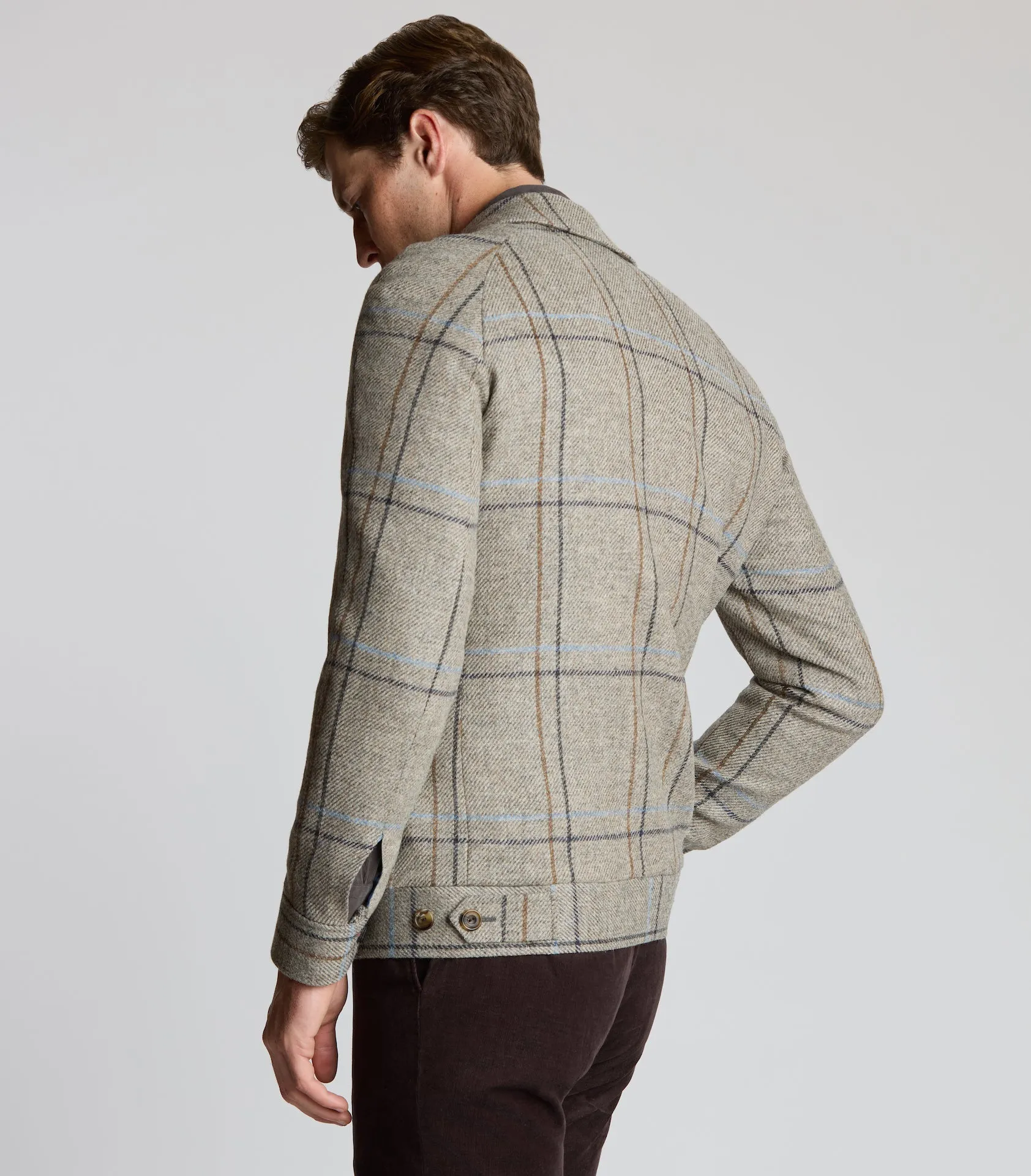 Brown Check Tweed Harrington Jacket