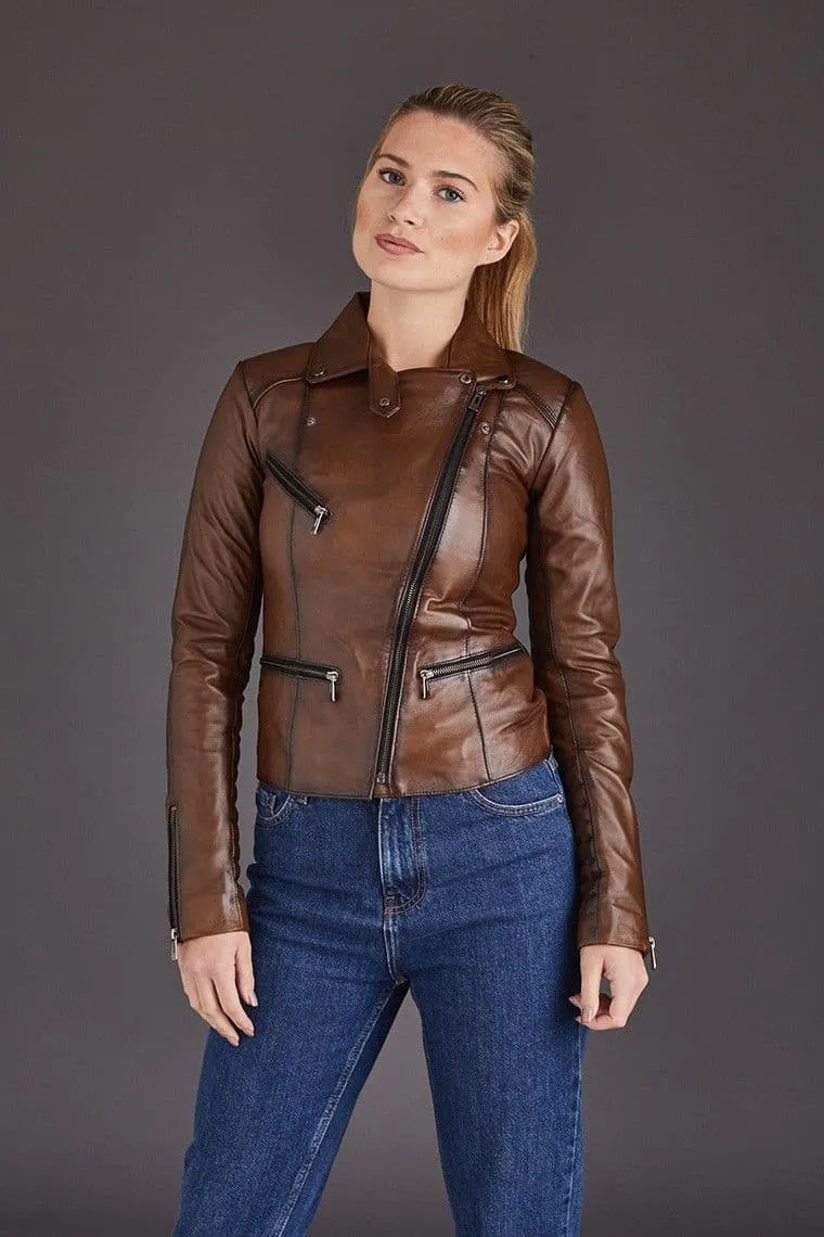 Brown Leather Jackets Womens:Anna