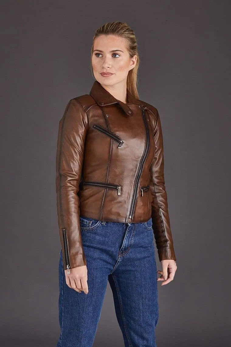 Brown Leather Jackets Womens:Anna