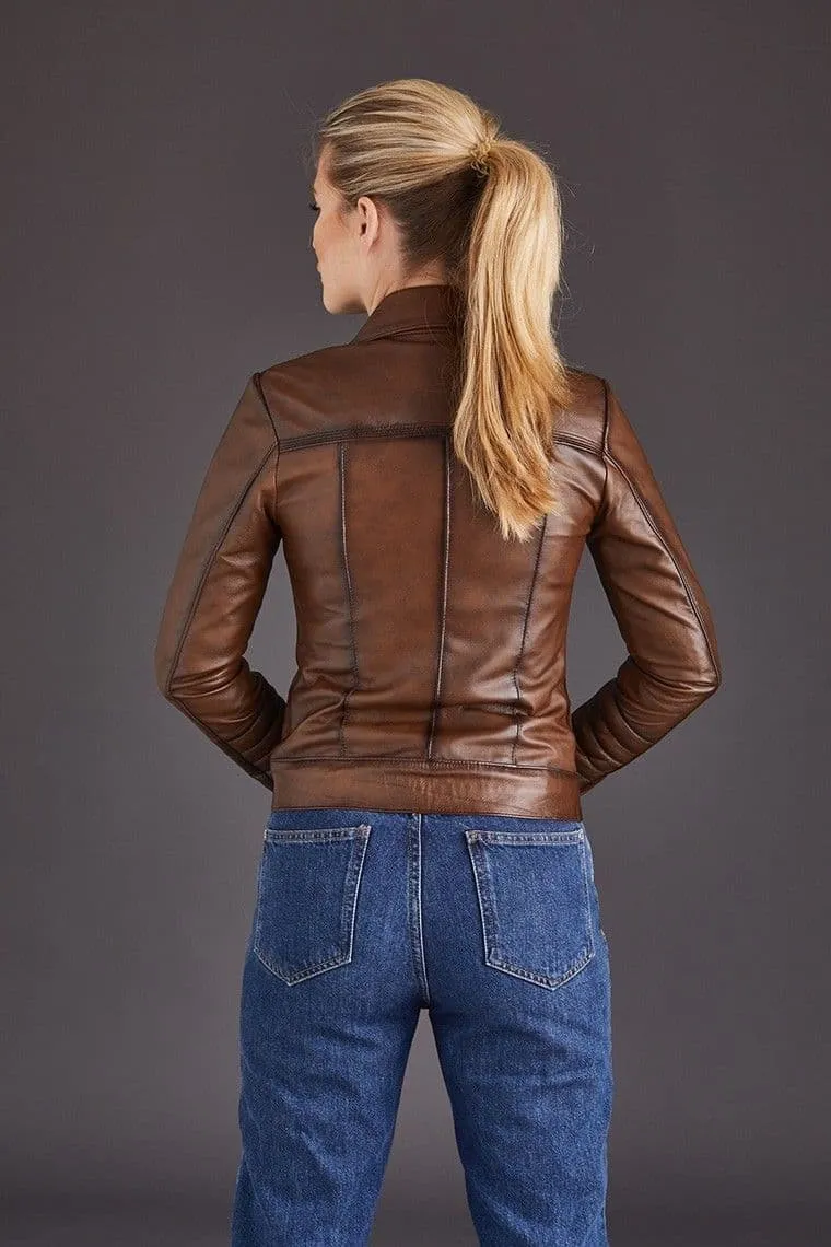 Brown Leather Jackets Womens:Anna