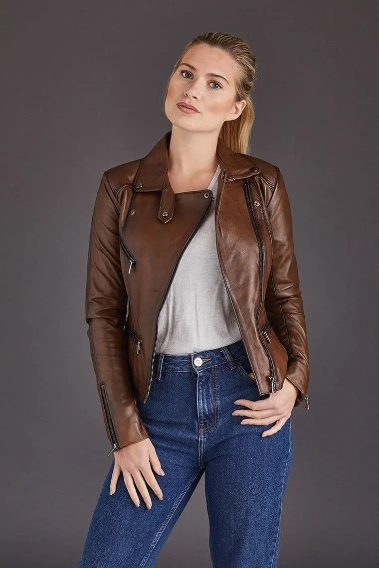 Brown Leather Jackets Womens:Anna