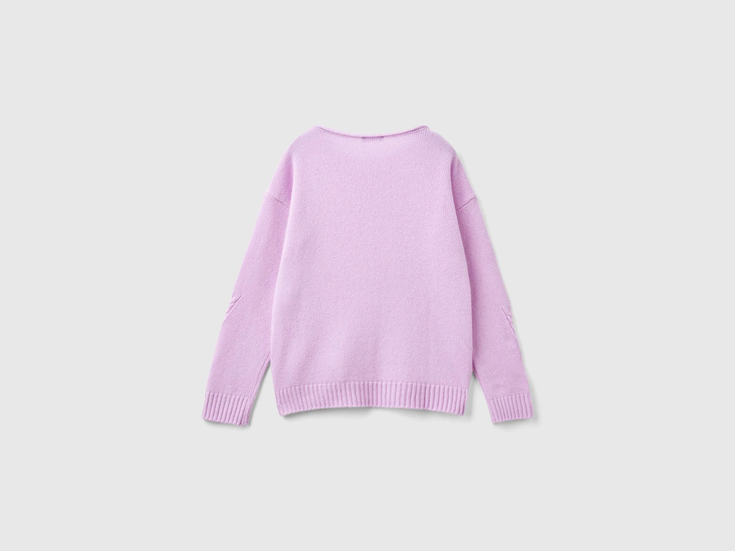 Cable knit sweater in wool blend - Lilac | Benetton