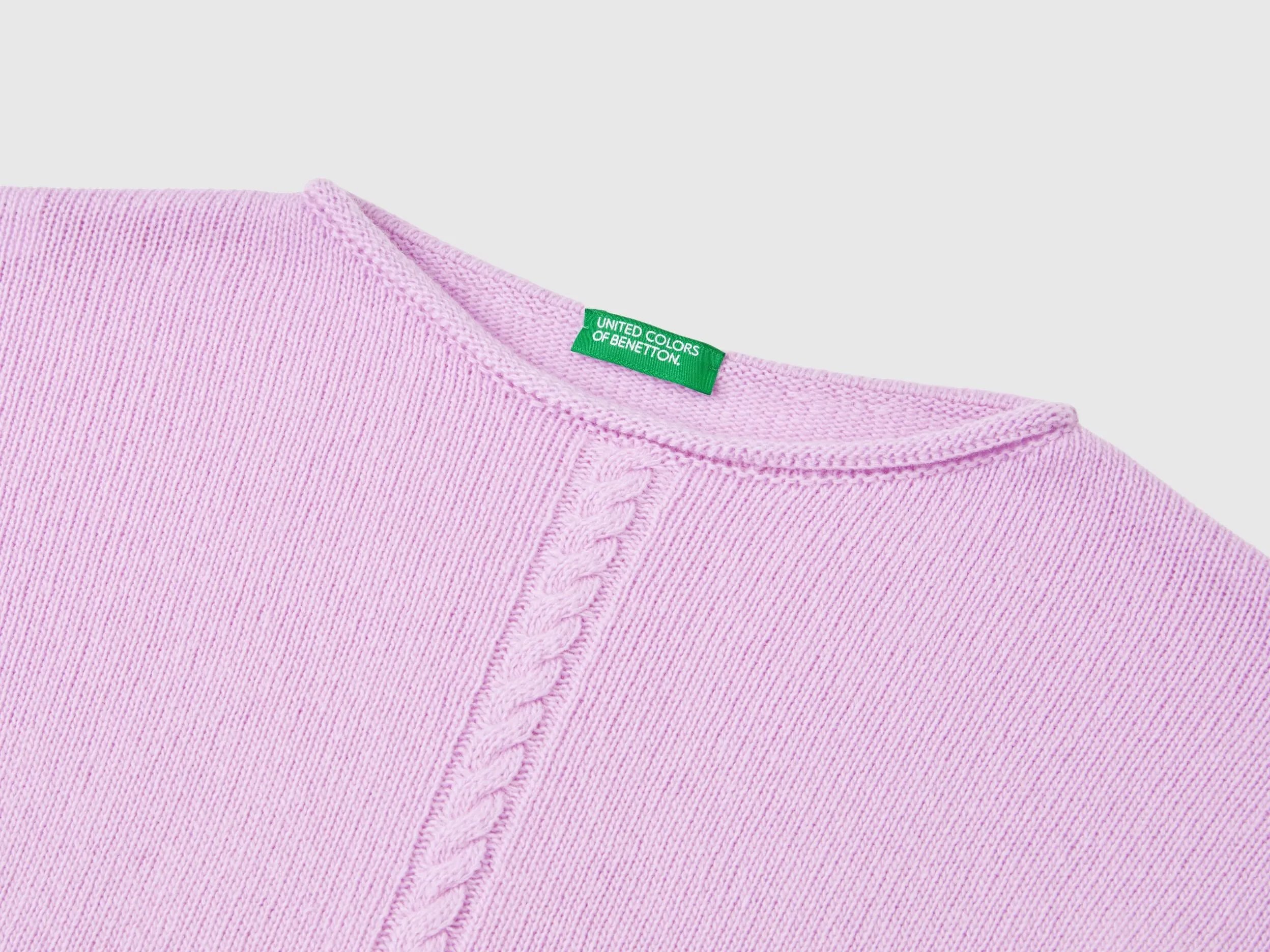 Cable knit sweater in wool blend - Lilac | Benetton