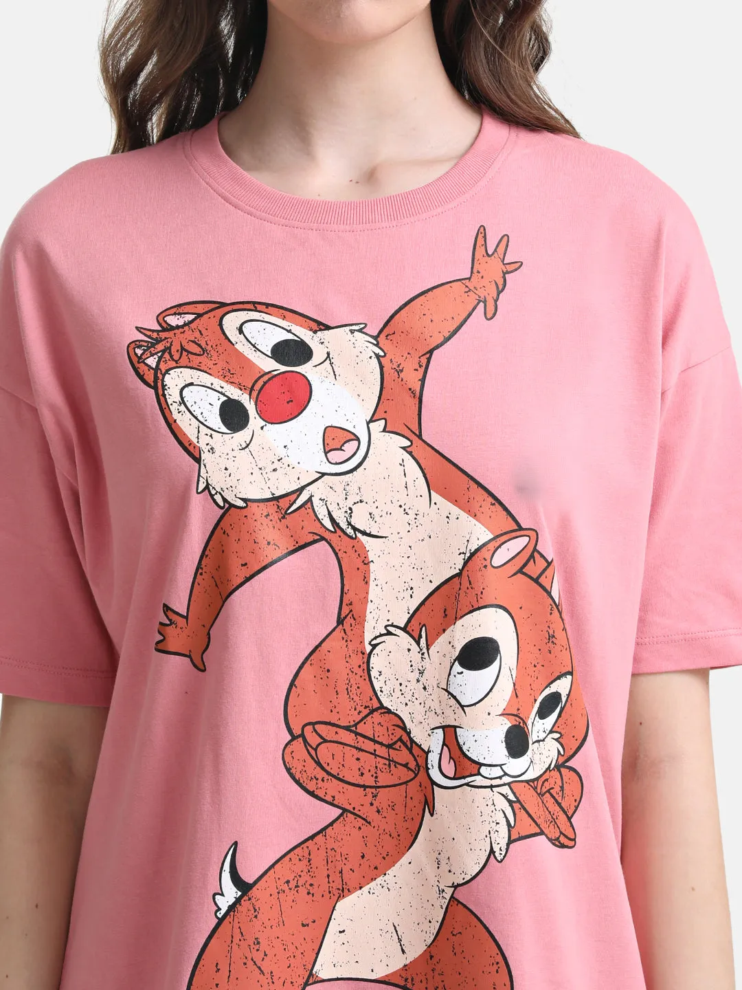 Chip And Dale Printed Graphic Long T-Shirt