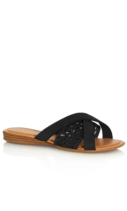 Cloudwalker WIDE FIT Black Cut Out Triple Strap Slider Sandals