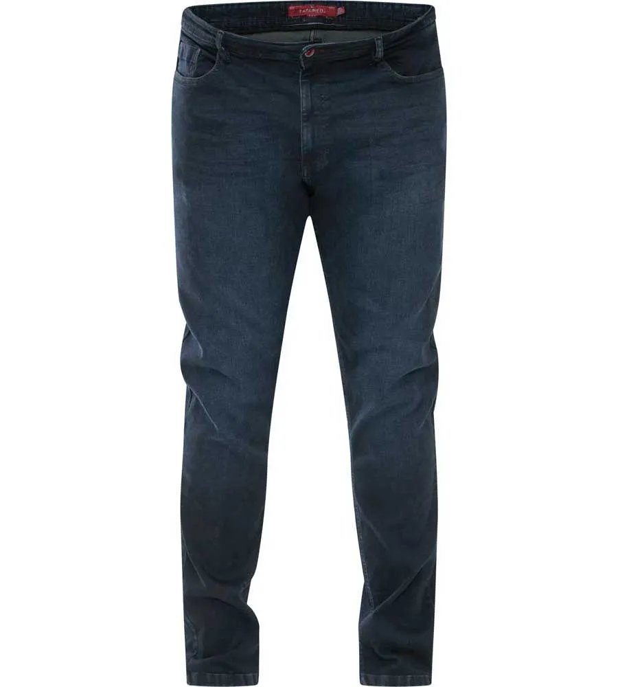 D555 Big Mens Blue/Black Stretch Jeans Tapered Fit (DANIEL)