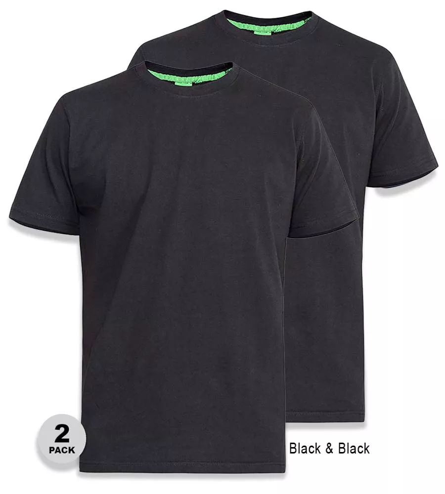 D555 Big Mens Pack Of 2 T-Shirts (FENTON BLACK/BLACK)