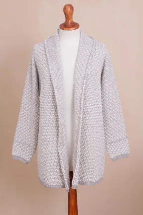 Dove Down Off-White and Grey Alpaca Blend Relaxed Fit Cardigan Sweater