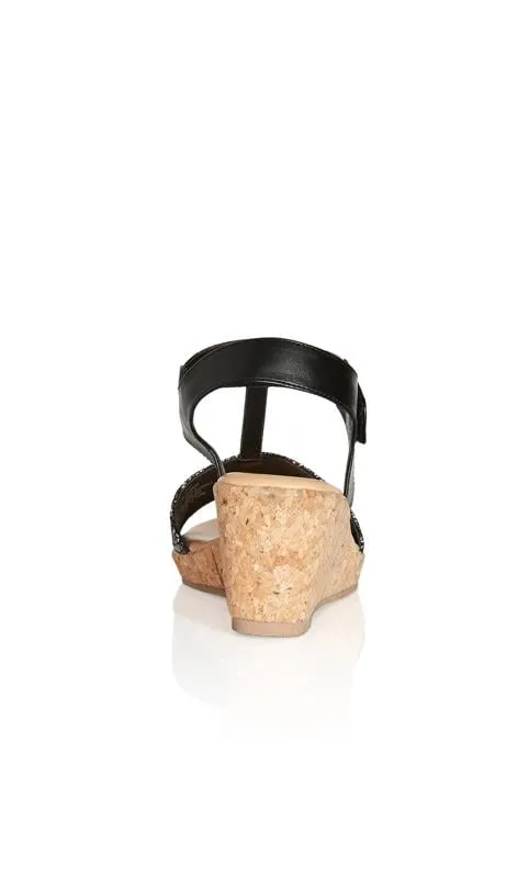 Evans Black & Gold Cork Wedge Sandals