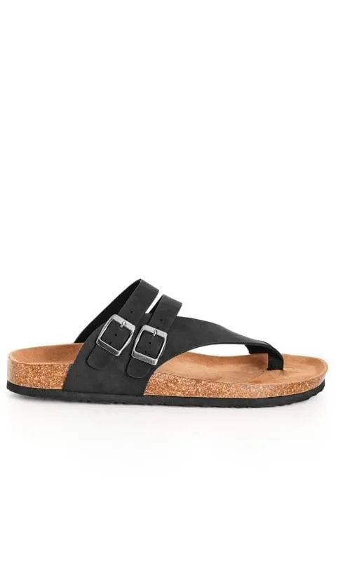 Evans Black Double Buckle Cork Footbed Sandals