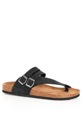 Evans Black Double Buckle Cork Footbed Sandals