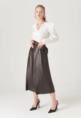 Faux Leather Skirt With Metal Buckle Belt