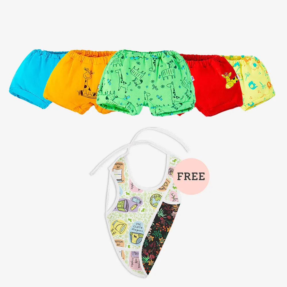 Free Waterproof Cloth Bib with pack of 5 BASIC Bloomers