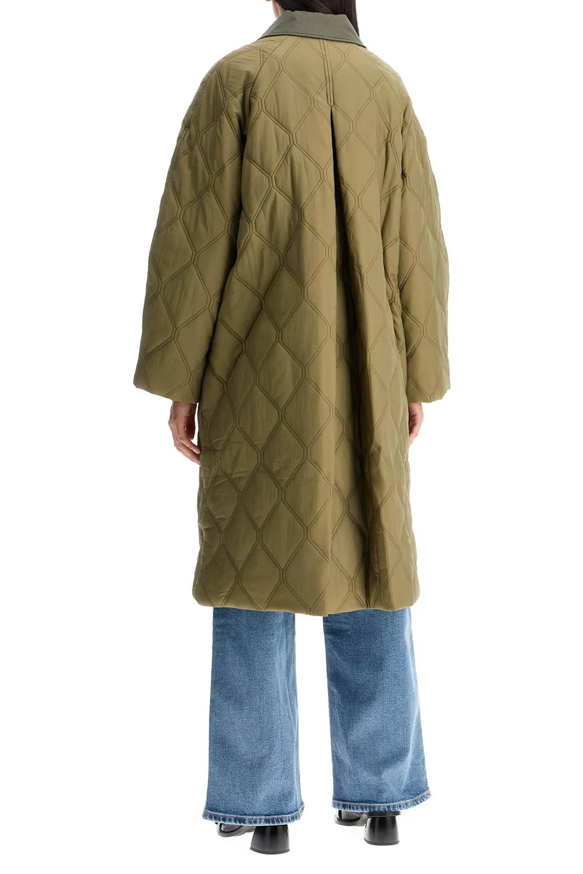 Ganni Long Quilted Padded Coat   Khaki