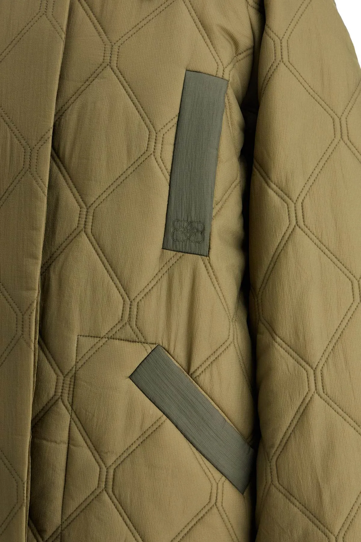 Ganni Long Quilted Padded Coat   Khaki