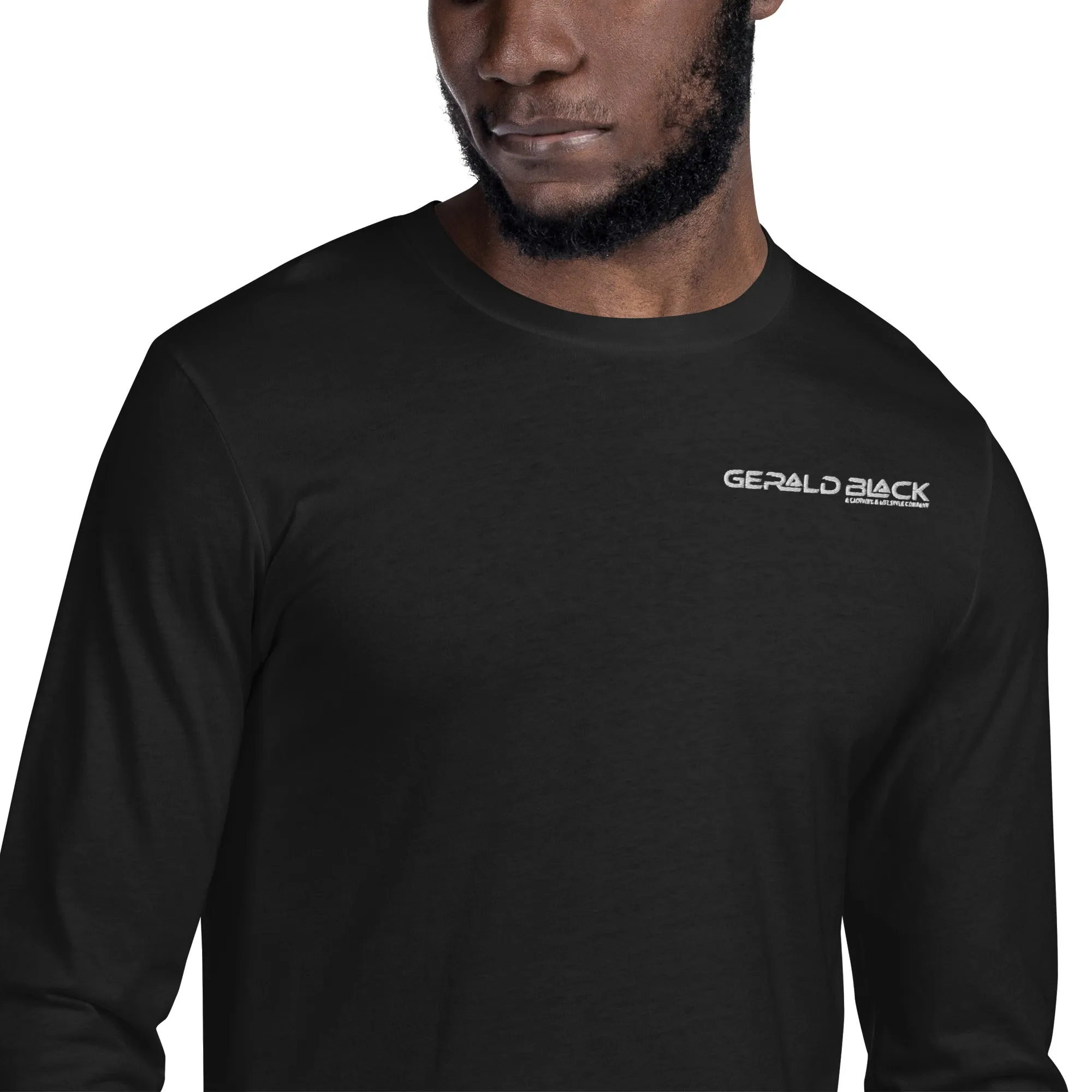 Gerald Black Cotton Black Long Sleeve Fitted Crew Statement T-Shirts