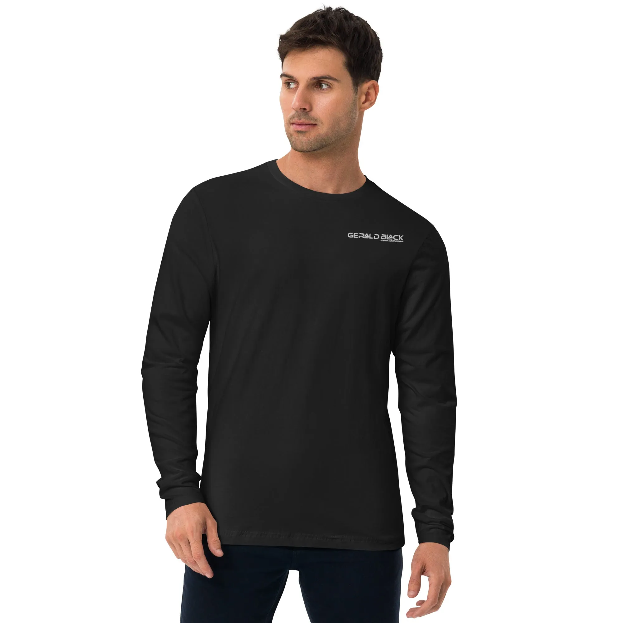 Gerald Black Cotton Black Long Sleeve Fitted Crew Statement T-Shirts