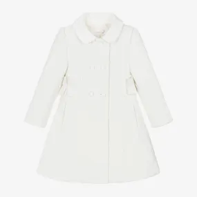 Girls Ivory Felted Ruffle Coat