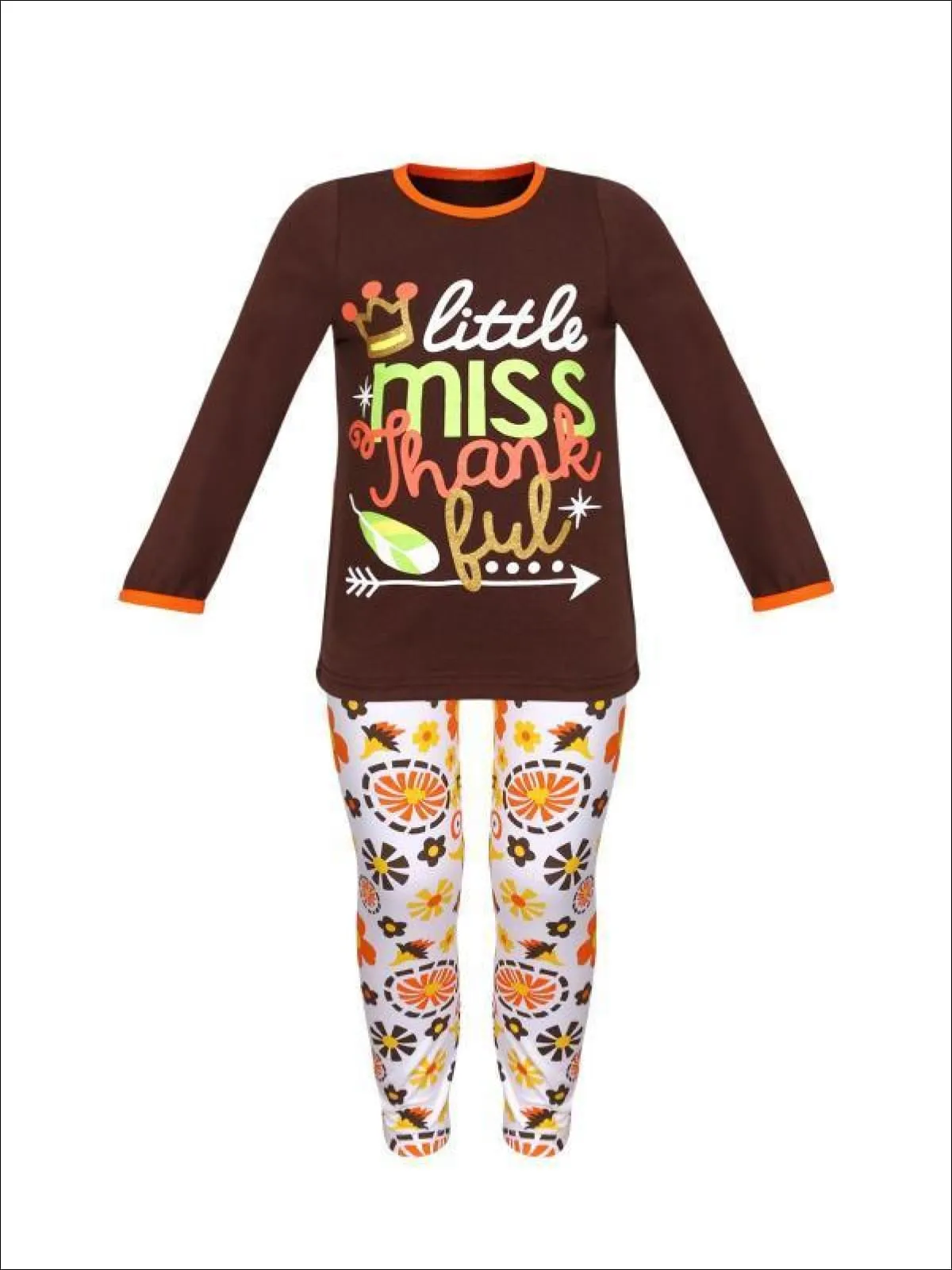 Girls Thanksgiving Themed Little Miss Thankful Long Sleeve Top And Printed Legging Set