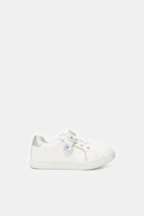 Girls White Floral Sneaker