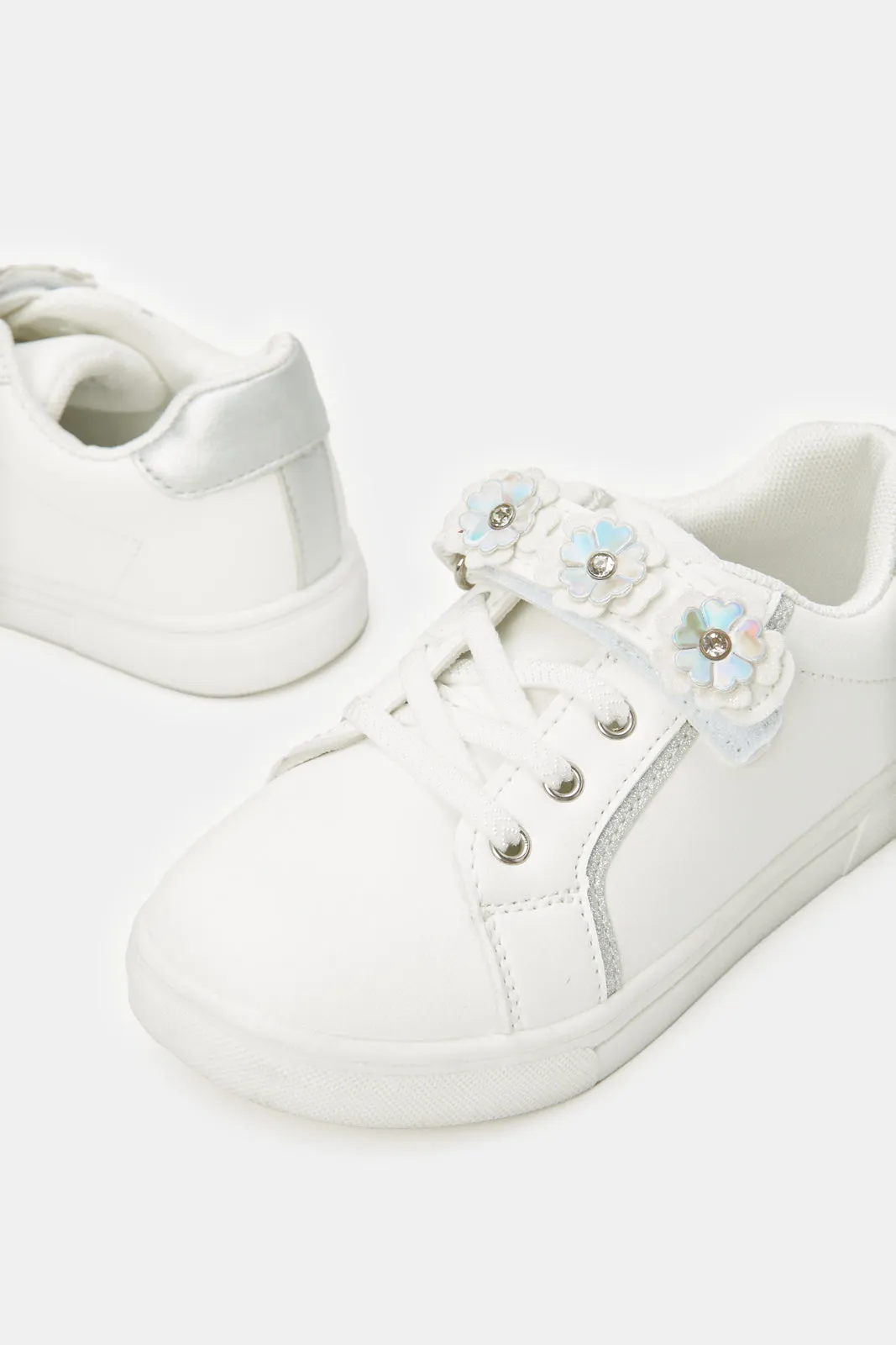 Girls White Floral Sneaker