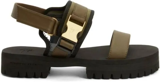 Giuseppe Zanotti Mederic logo-buckle leather sandals Green